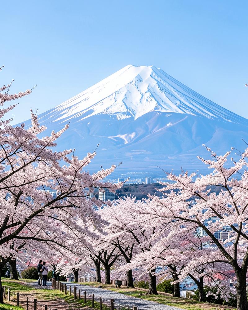 Mount Fuji framed by cherry blossoms