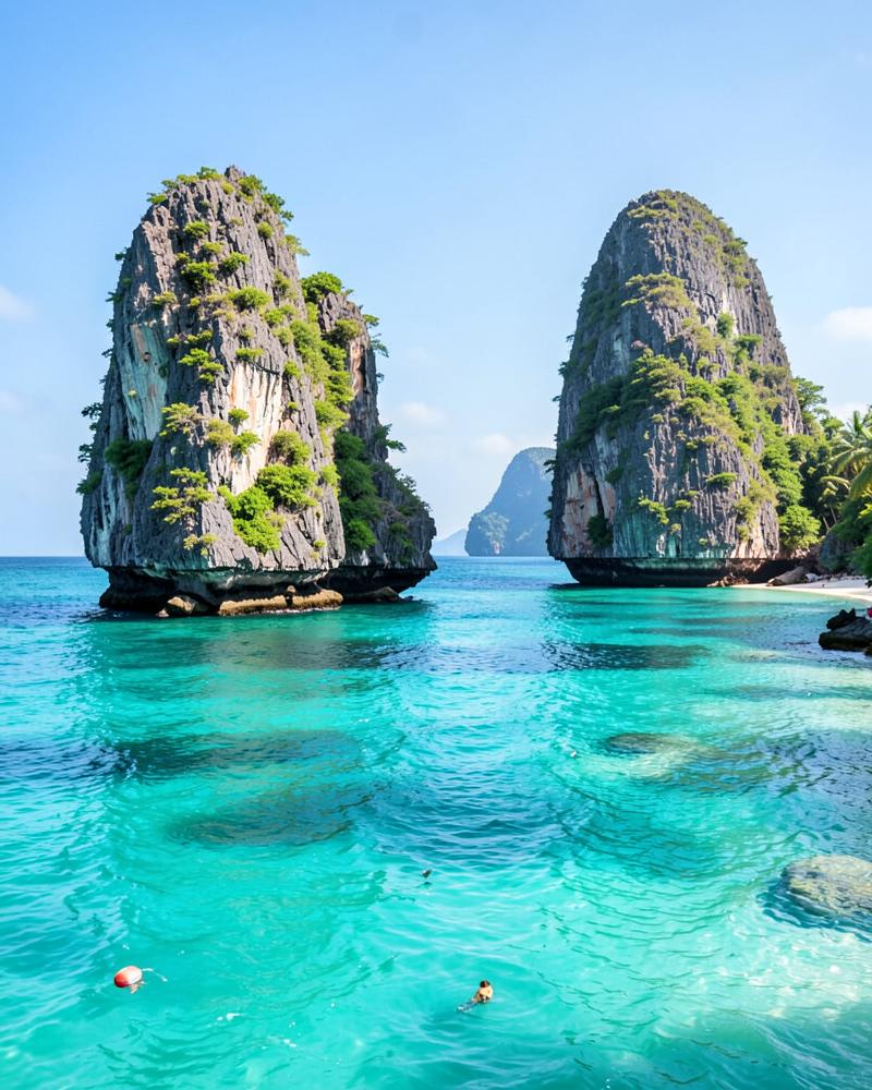 Limestone islands in turquoise Thai waters