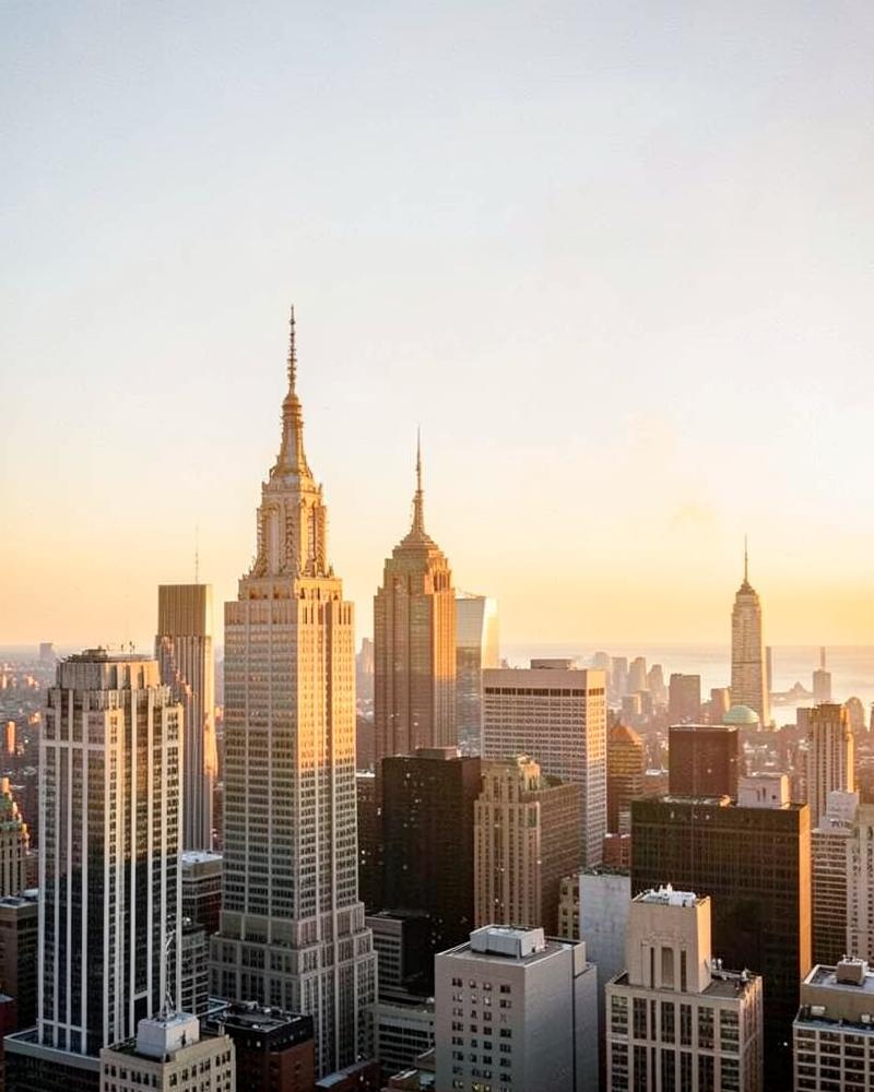 New York City skyline at golden hour